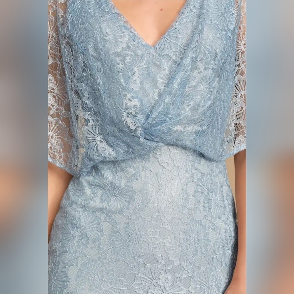 Lulus Bliss Delight Light Blue Lace Flutter Sleeve Maxi Dress, Size XS - Picture 5 of 14